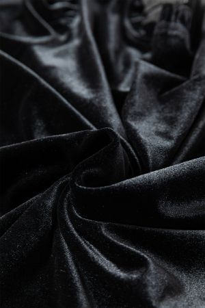 Women’s Black Velvet Blouse with Long Sleeves and Ruffled Cuffs