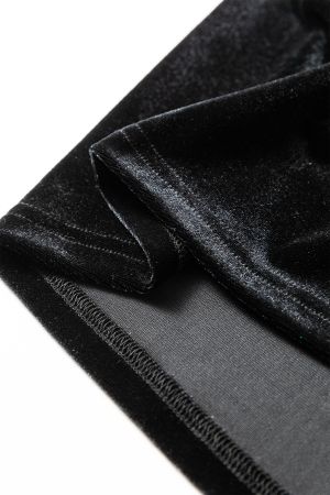 Women’s Black Velvet Blouse with Long Sleeves and Ruffled Cuffs