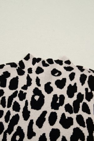Women’s Beige Sleeveless Sweater Vest with Black Leopard Print