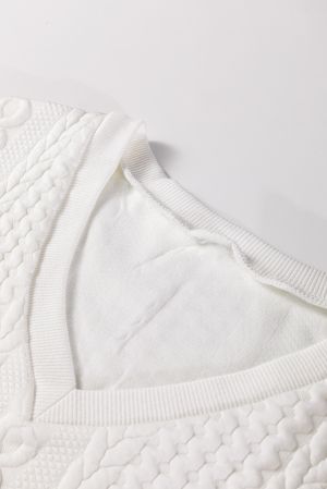 Women’s White Cable Knit Sweater with V-Neckline