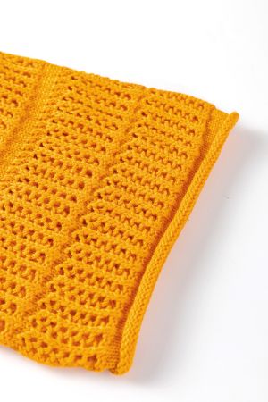 Women’s Orange Cotton Knit Sweater with Short Sleeves and Openwork Stitch