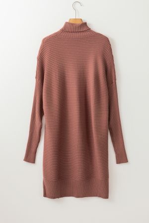 Women’s Long Brown Sweater Tunic with Turtleneck