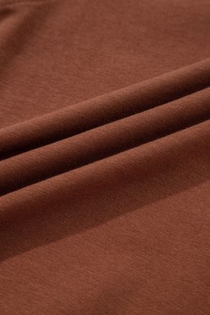 Brown Cotton Women's Long Sleeve Top with Round Neckline