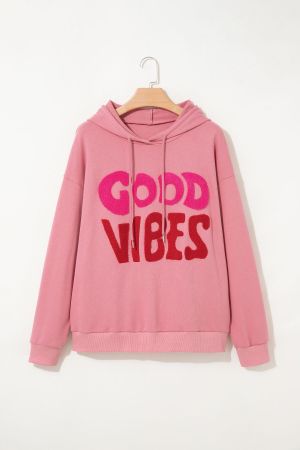 Women’s Pink GOOD VIBES Hoodie with Chenille Lettering
