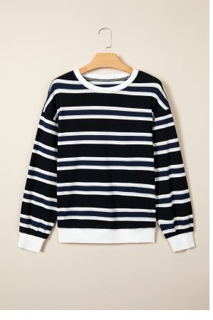 Women's Cotton Striped Sweatshirt in Navy Blue and White