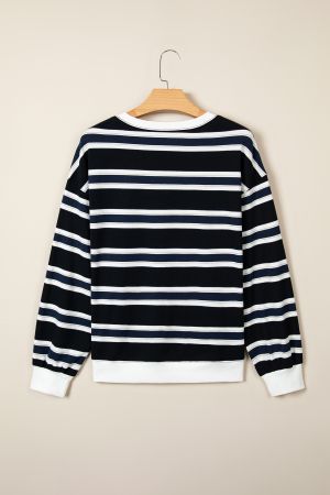 Women's Cotton Striped Sweatshirt in Navy Blue and White