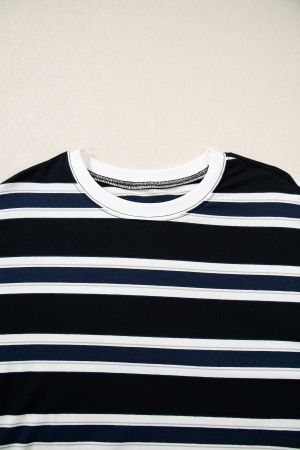Women's Cotton Striped Sweatshirt in Navy Blue and White