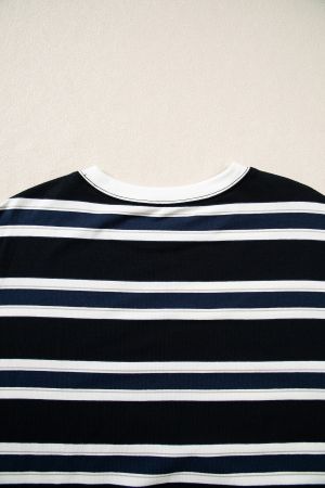 Women's Cotton Striped Sweatshirt in Navy Blue and White