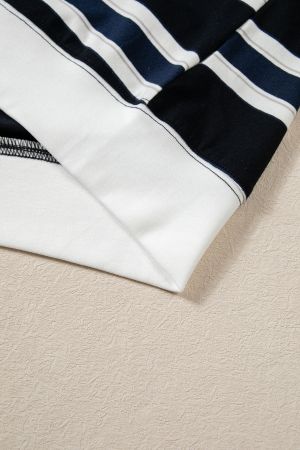Women's Cotton Striped Sweatshirt in Navy Blue and White