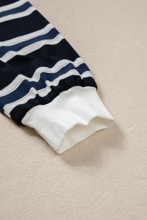 Women's Cotton Striped Sweatshirt in Navy Blue and White