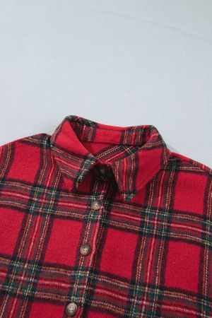 Women's Red Plaid Shirt Jacket (Shacket) with Buttons