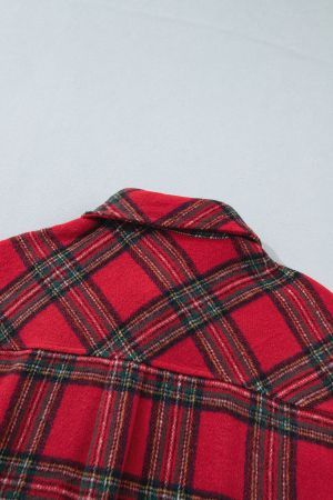Women's Red Plaid Shirt Jacket (Shacket) with Buttons