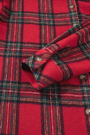 Women's Red Plaid Shirt Jacket (Shacket) with Buttons
