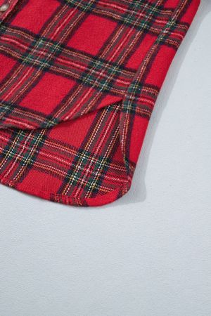 Women's Red Plaid Shirt Jacket (Shacket) with Buttons