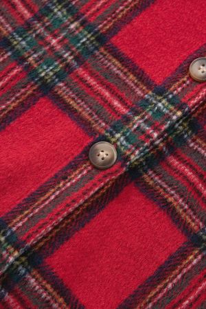 Women's Red Plaid Shirt Jacket (Shacket) with Buttons