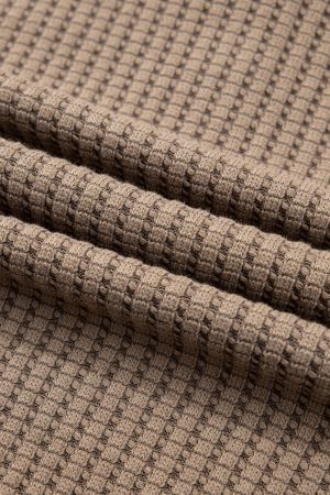 Women's Brown Waffle Textured Snap Button Collared Relaxed Fit Top