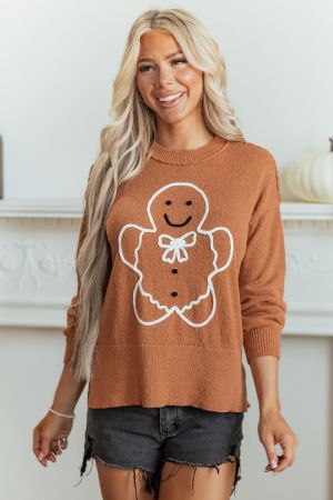 Women's Oversized Christmas Sweater with Gingerbread Print
