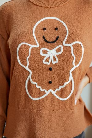 Women's Oversized Christmas Sweater with Gingerbread Print