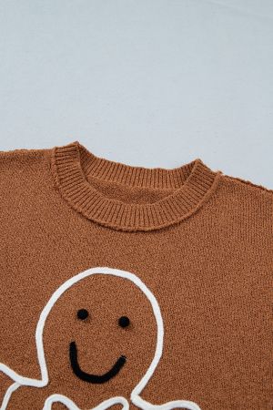 Women's Oversized Christmas Sweater with Gingerbread Print