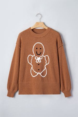 Women's Oversized Christmas Sweater with Gingerbread Print