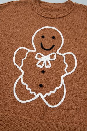 Women's Oversized Christmas Sweater with Gingerbread Print