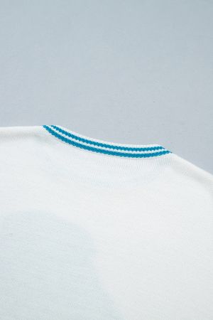 Women's White Bulldog Graphic Knit Sweater with Blue Contrast Trim