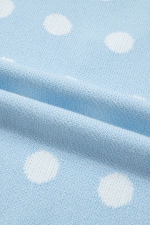 Women's Sky Blue Polka Dot Knit Sweater with Short Puff Sleeves