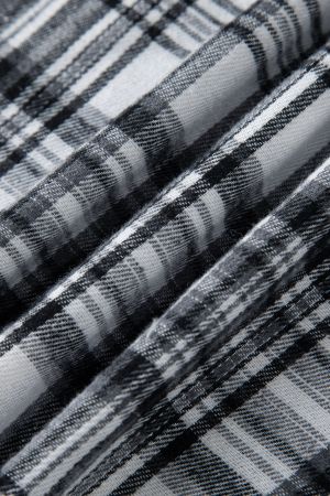 Women's Grey Plaid Hooded Blouse with Contrast Cuffs