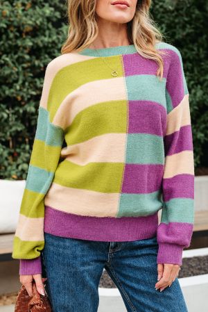 Women's Colorful Knit Sweater with Wide Stripes