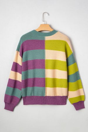 Women's Colorful Knit Sweater with Wide Stripes