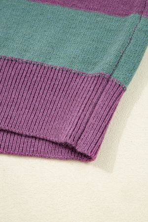 Women's Colorful Knit Sweater with Wide Stripes